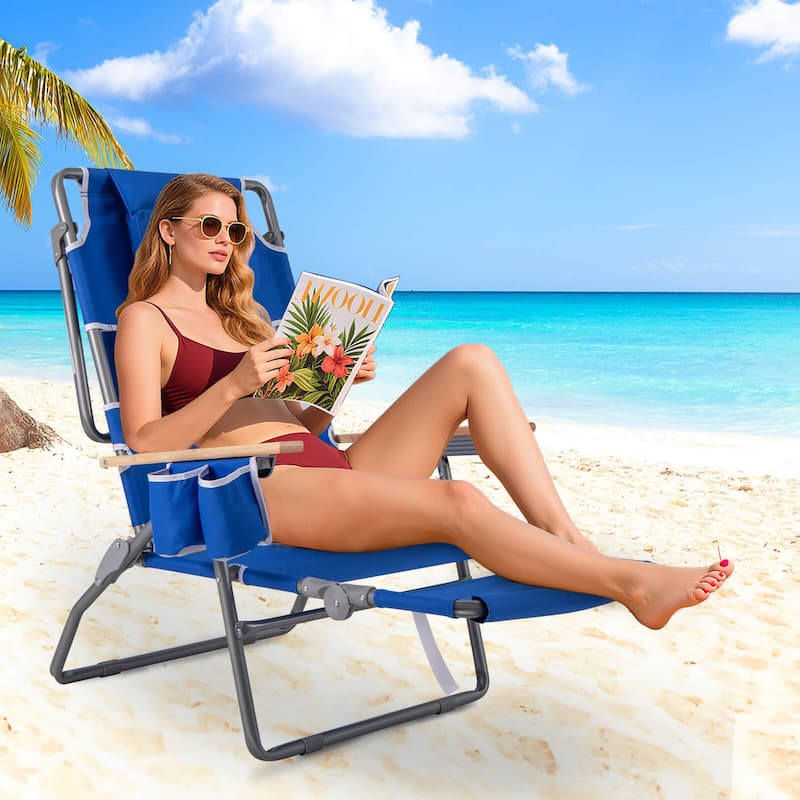 Costway 1/2 PCS 3-IN-1 Foldable Beach Chair with Face Hole, Footrest,