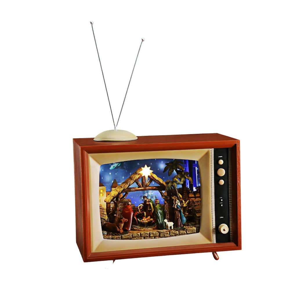 LED Cascading Snow Screen Nativity in Retro Christmas TV Decoration - 15.5" - Set of 2