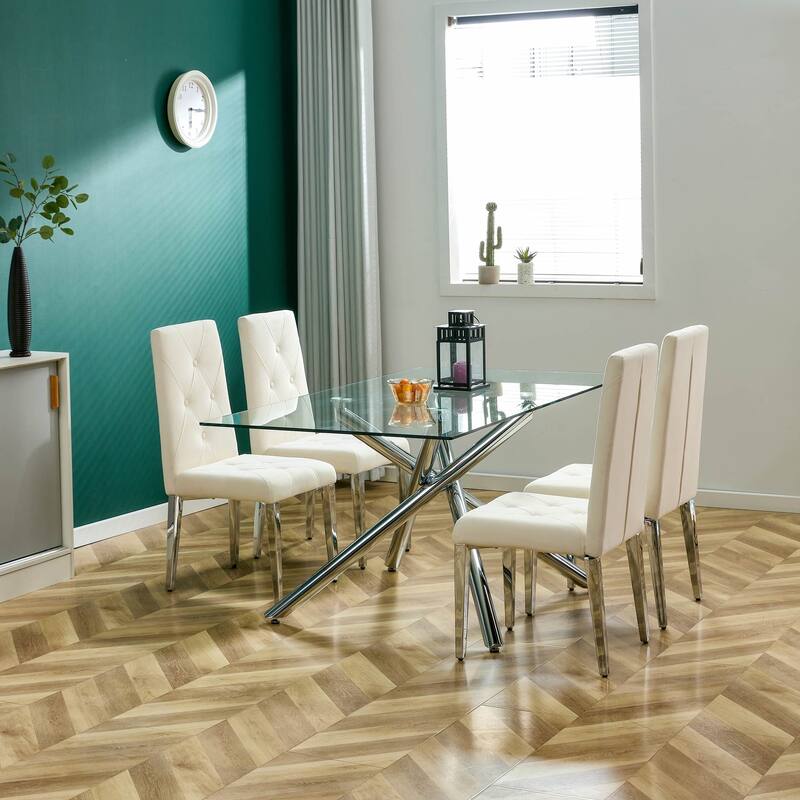 2PCS Dining Chair,C-shaped Tube Plating Metal Legs Office Chairs with Inset Button