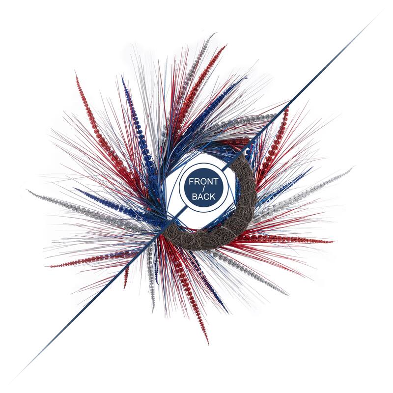 Glitzhome 24"D Patriotic/ Americana Tinsel and Heather Wreath