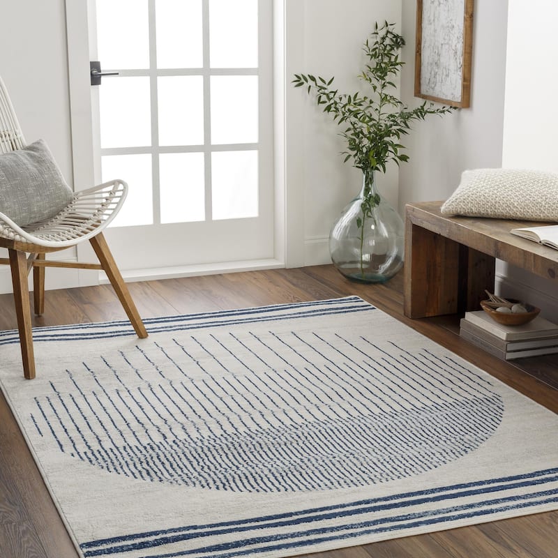 Livabliss Floransa Minimalist Ombre Area Rug - Blue/Grey - 7'10" x 7'10" Round