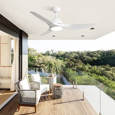 52 Inch White Ceiling Fan with Remote Control, 3 Color LED Change Light Ceiling Fan for Bredoom Patio
