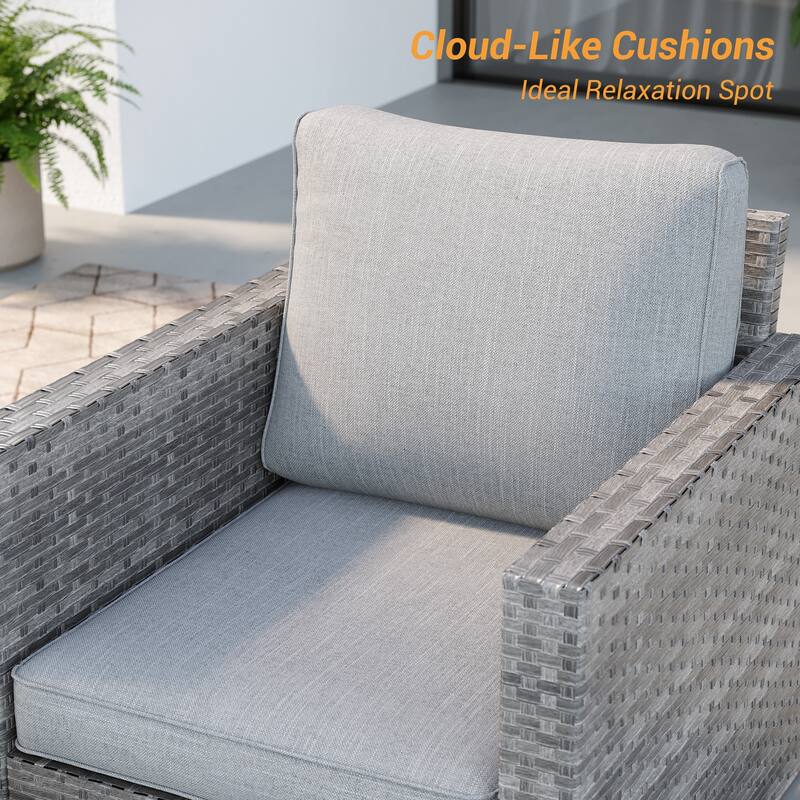 LIVOOSUN 5Pcs Patio Furniture Set Grey Rattan Coversation Seating Set