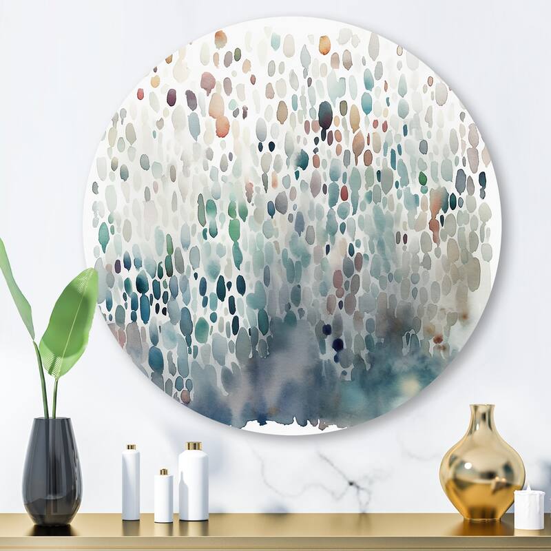 Designart "Blue And White Exploring Abstracted Patterns I" Modern Geometric Metal Round Wall Art - 29x29 - Disc of 29 Inch