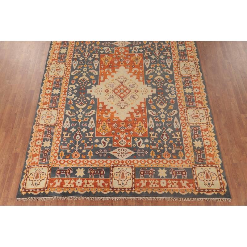 Geometric Kazak Area Rug Hand-Knotted Tribal Wool Carpet - 7'10"x 9'11"