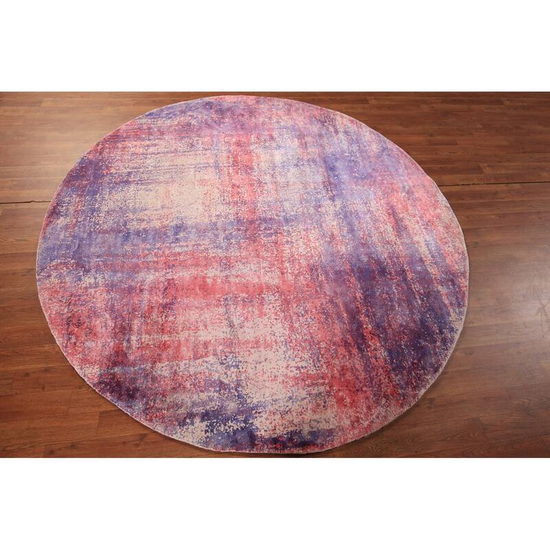 Contemporary Round Area Rug Handmade Abstract Wool Carpet - 6'7" x 6'6"