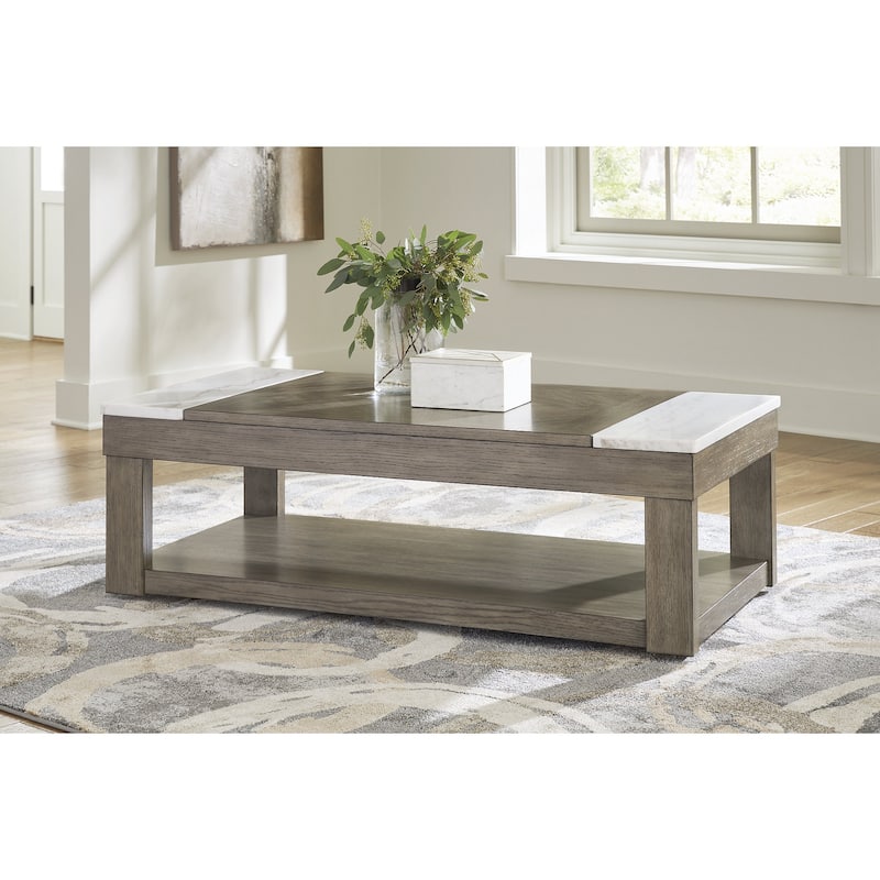 Signature Design by Ashley Loyaska Grayish Brown/White Lift-Top Coffee Table - 56.13" W x 28.25" D x 18.13" H