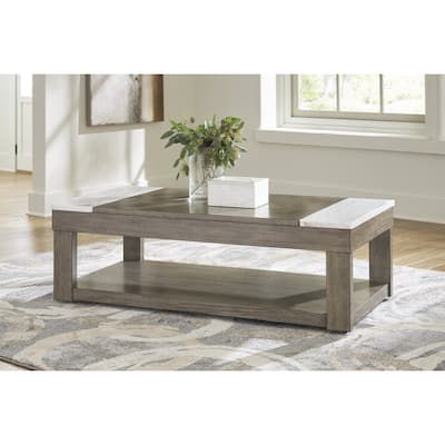 Signature Design by Ashley Loyaska Grayish Brown/White Lift-Top Coffee Table - 56.13" W x 28.25" D x 18.13" H