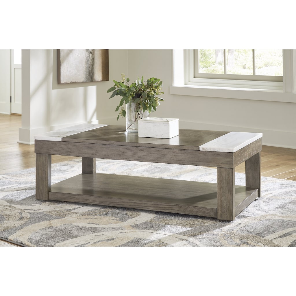 Signature Design by Ashley Loyaska Grayish Brown/White Lift-Top Coffee Table - 56.13" W x 28.25" D x 18.13" H