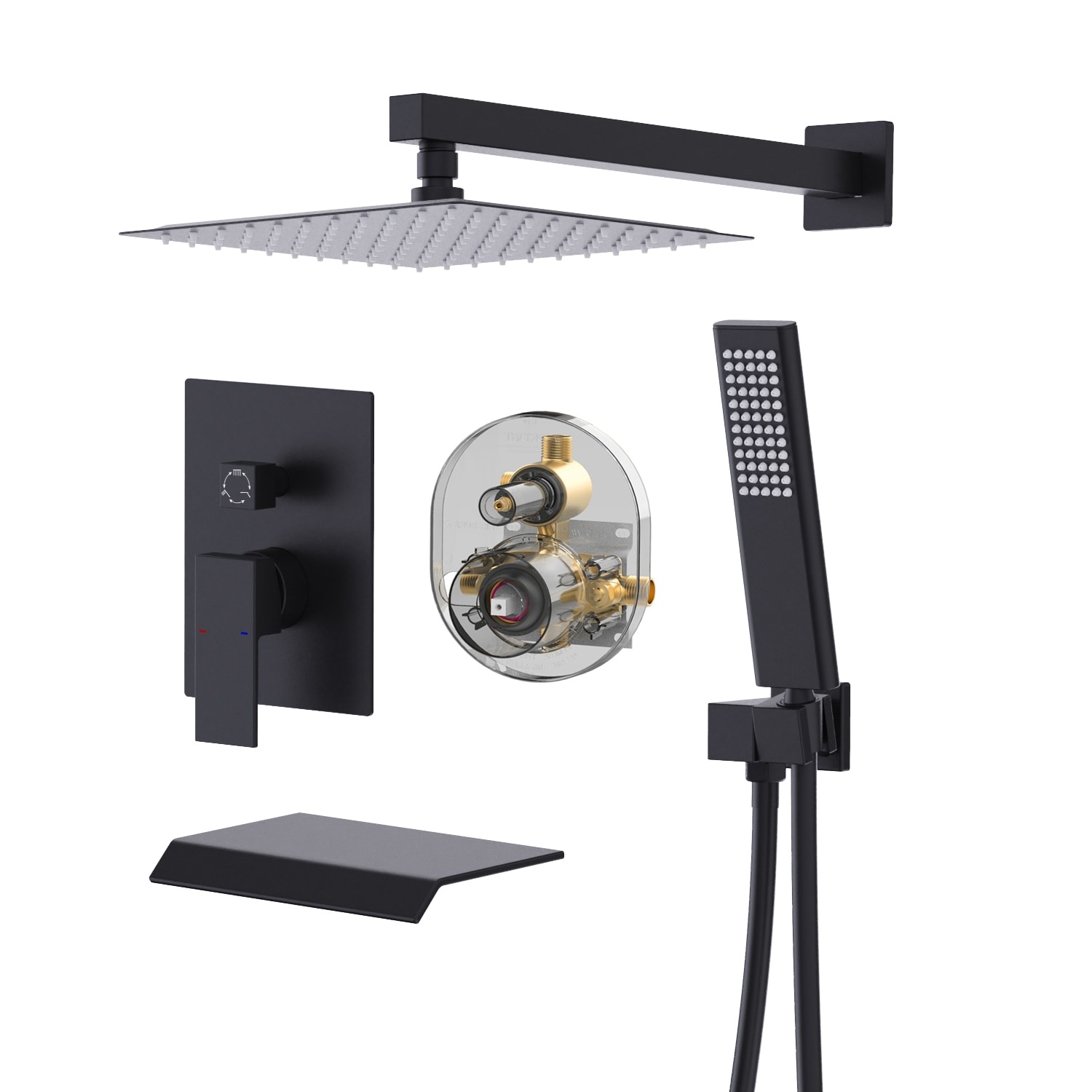 Topcraft Wall-Mounted 12-Inch Rain Shower System with Handheld Showerhead and Tub Spout - 12*12