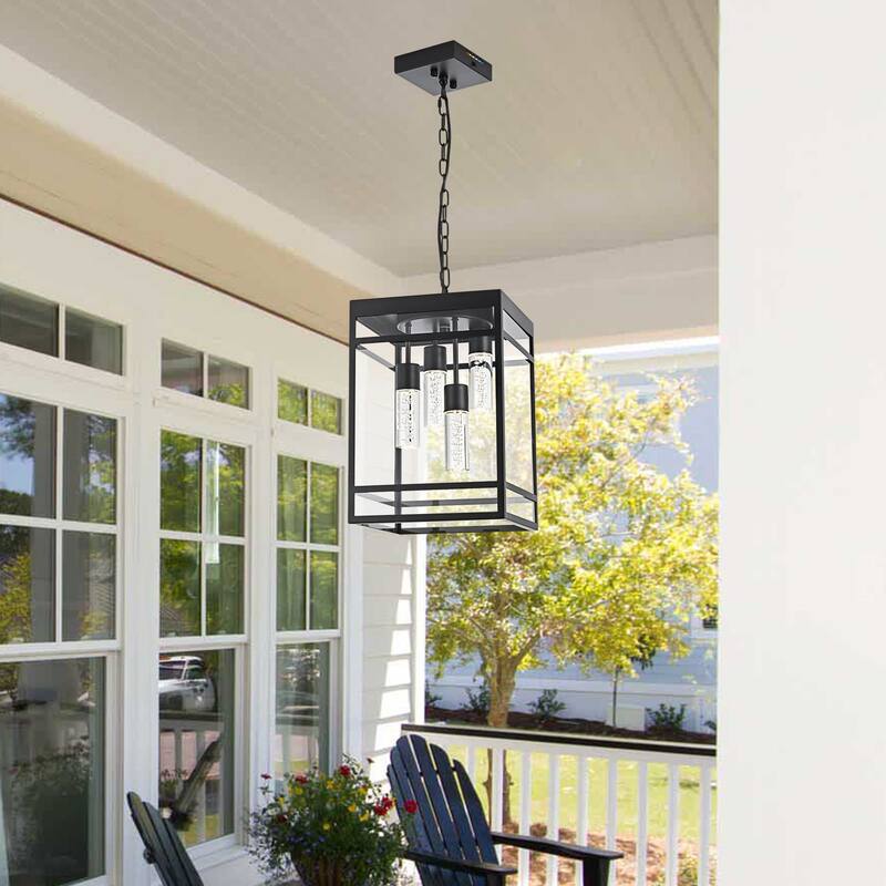 Outdoor LED Pendant Light Fixtures for Porch, 4 Light 5CCT Outdoor Pendant Light, Black LED Integrated Bulbs Hanging Lantern