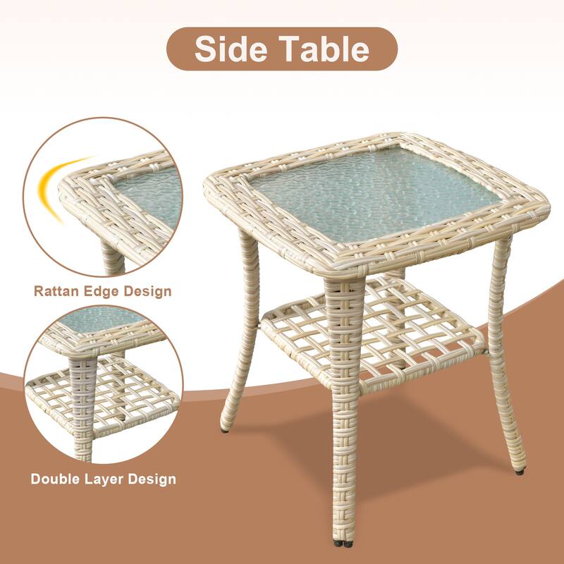 HOOOWOOO 3-piece Rattan Patio Swivel Rocking Chair Set with Side Table