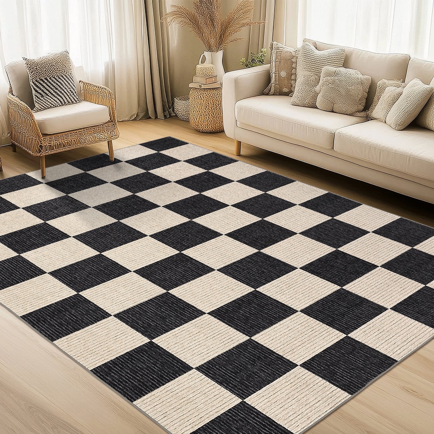 Garvee Textured Checkerboard Washable Area Rug