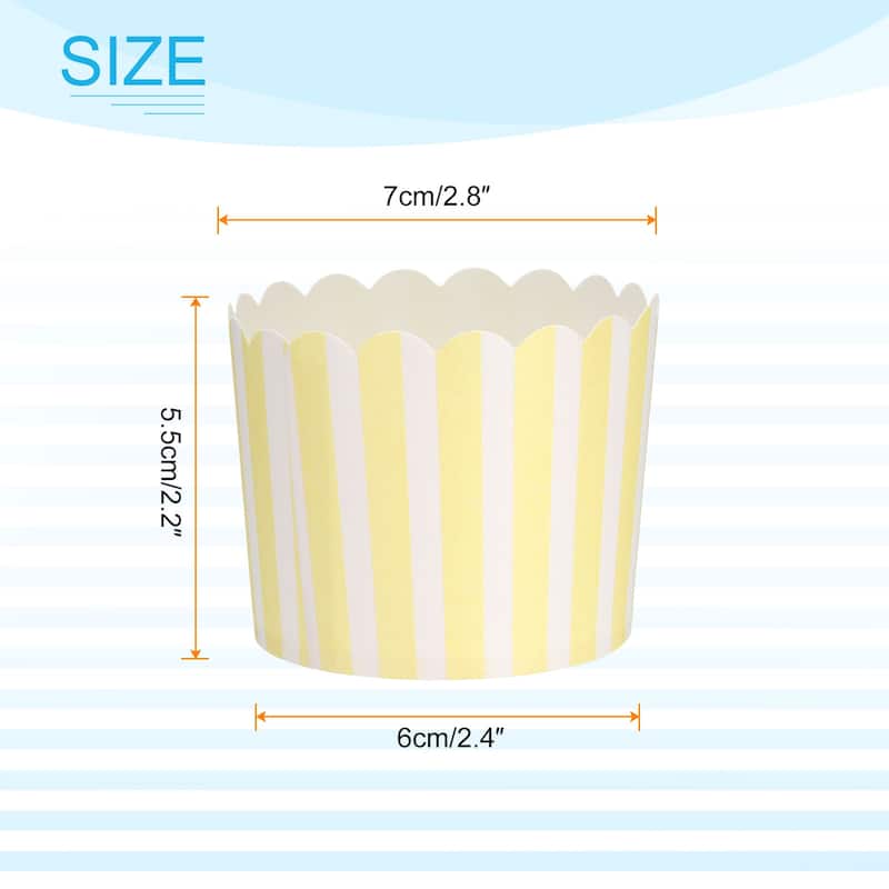 100Pcs Paper Baking Cups 6oz Cupcake Muffins Liner Wrappers Pinstripe - Yellow