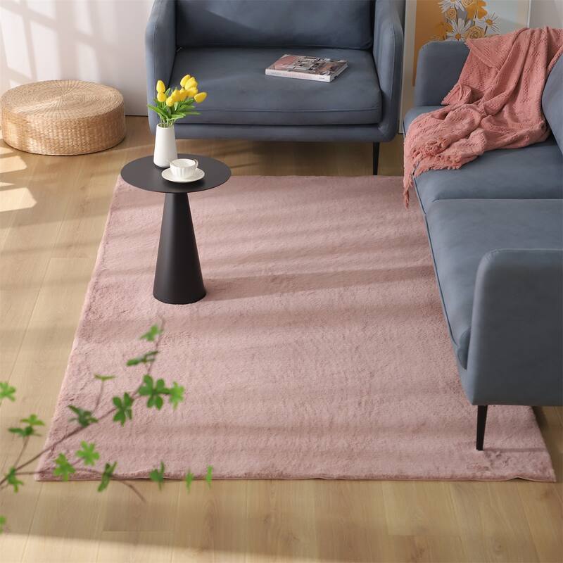 KASENTEX Area Rug Contemporary Modern Soft Cozy Solid Colors - 8' x 10' - Rose