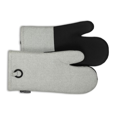 Grey Heat Resistant Thick Soft Quilted Lining Kitchen Oven Glove Mitts With Neoprene - 1 Pair