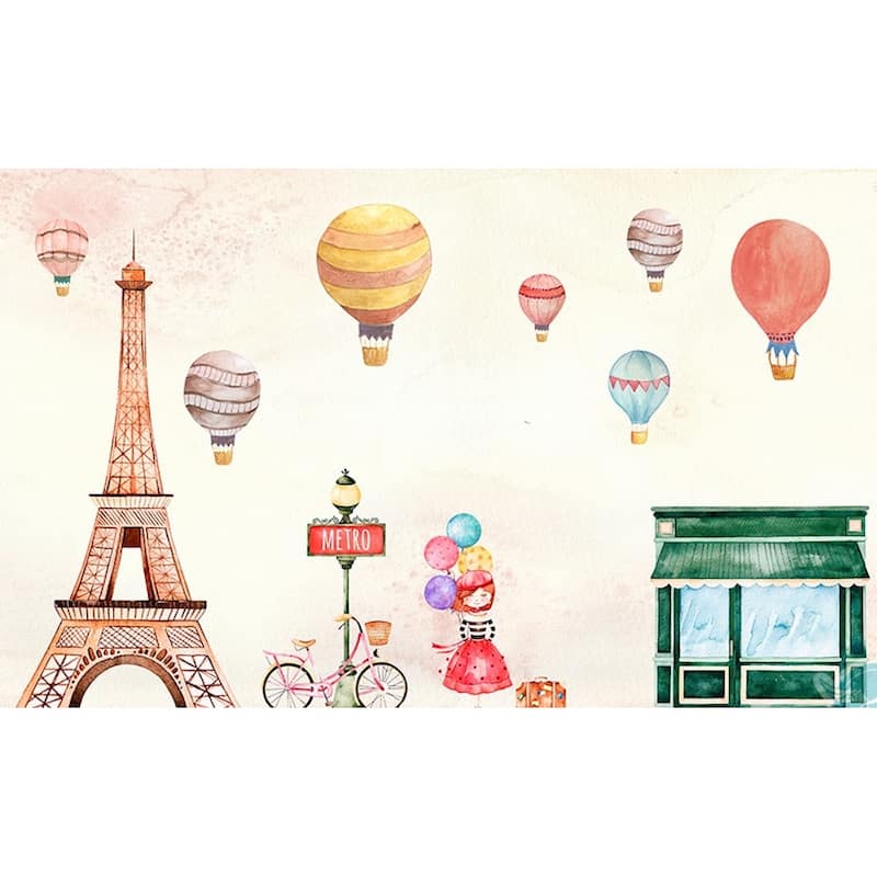 GK Wall Design Eiffel Tower Little Hot Air Balloons Removable Wallpaper