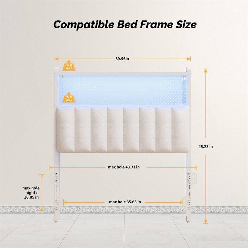Adjustable Upholstered Headboard with 2 Tier Shelves with Charging Stations and LED Lights, Modern Bed Headboard with Storage