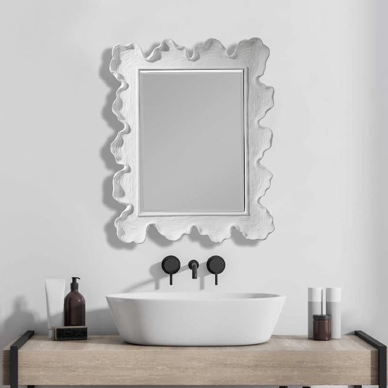 sea coral beveled rectangular wall mirror 34" white and clear