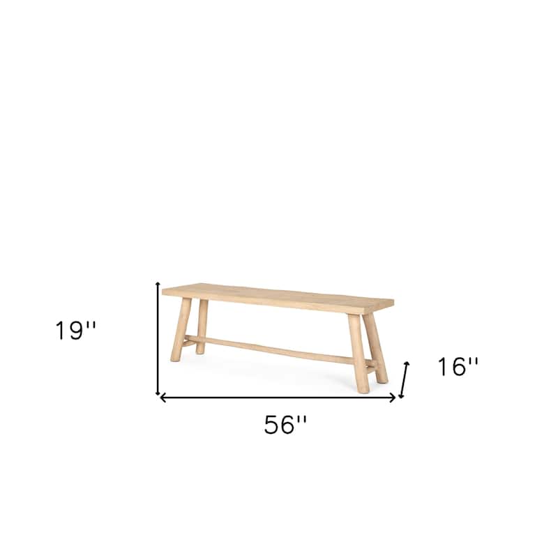 HomeRoots 56" Natural Distressed Solid Wood Live Edge Bench - 56 in. x 19 in. x 16 in.