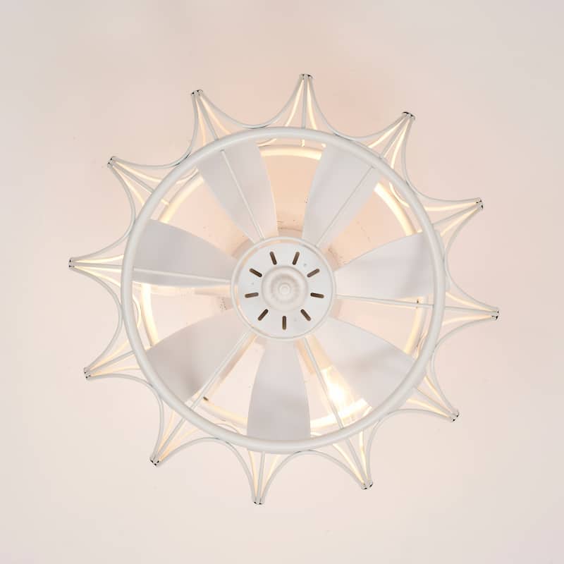 Eoin White Caged Lighted Ceiling Fan Fandelier 7-Blade Remote Control