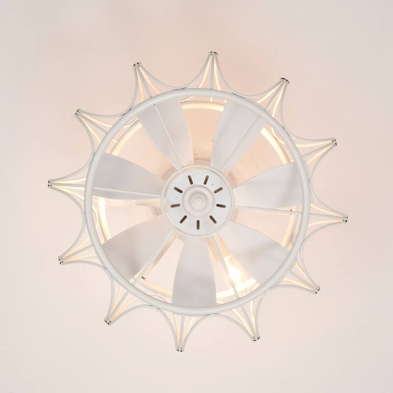 White Caged Lighted Ceiling Fan Fandelier 7-Blade Remote Control
