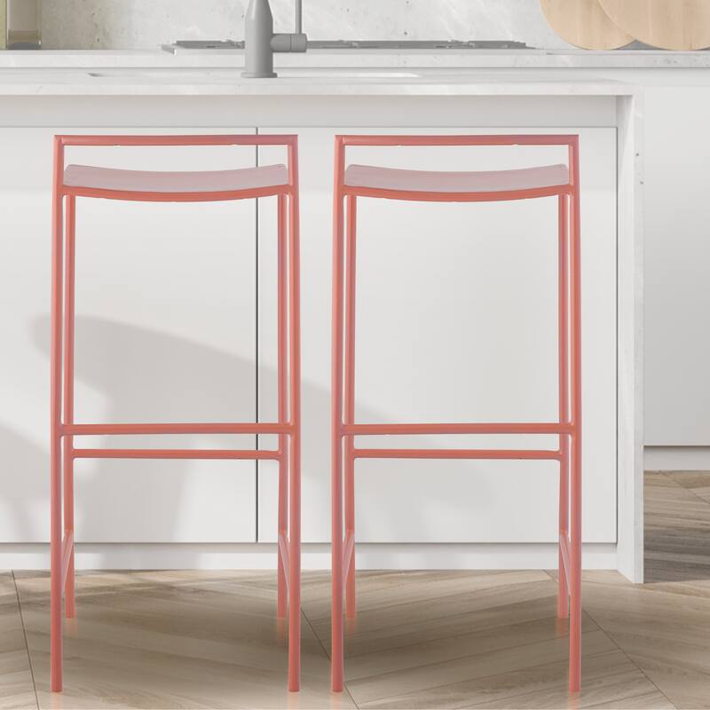 Bali 30" Coastal Contemporary Iron Saddle-Seat Low-Back Bar Stool with Foot Rest, by JONATHAN Y - 33"