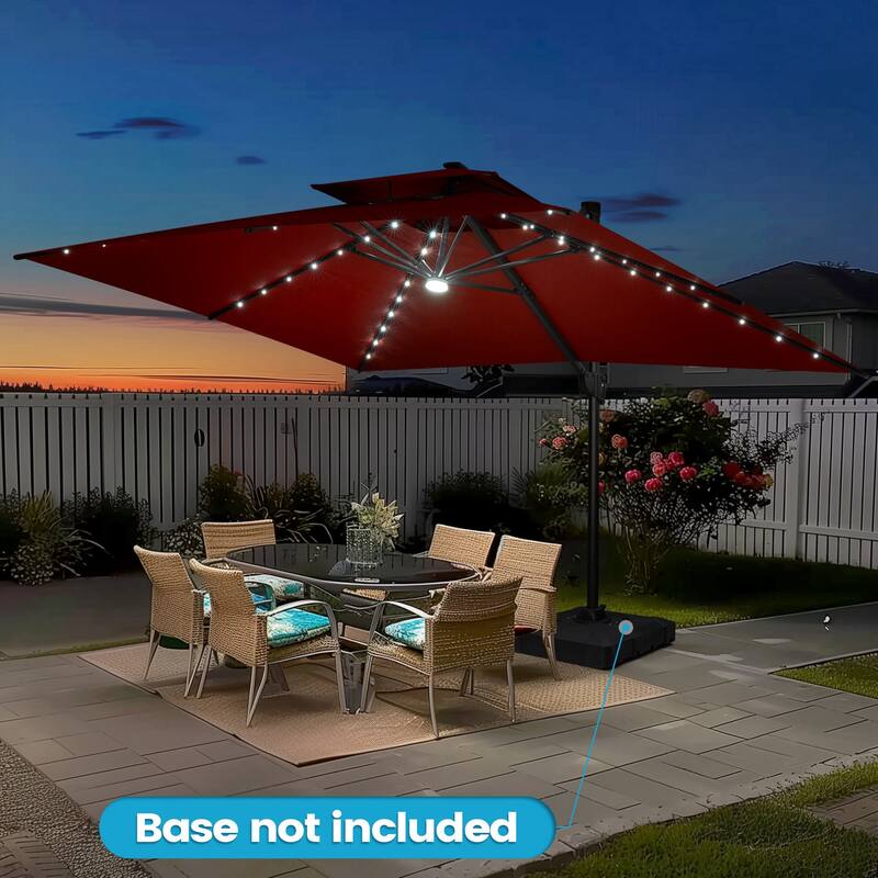 10 FT x 13 FT Outdoor LED Lighted Double Top Patio Cantilever Umbrella