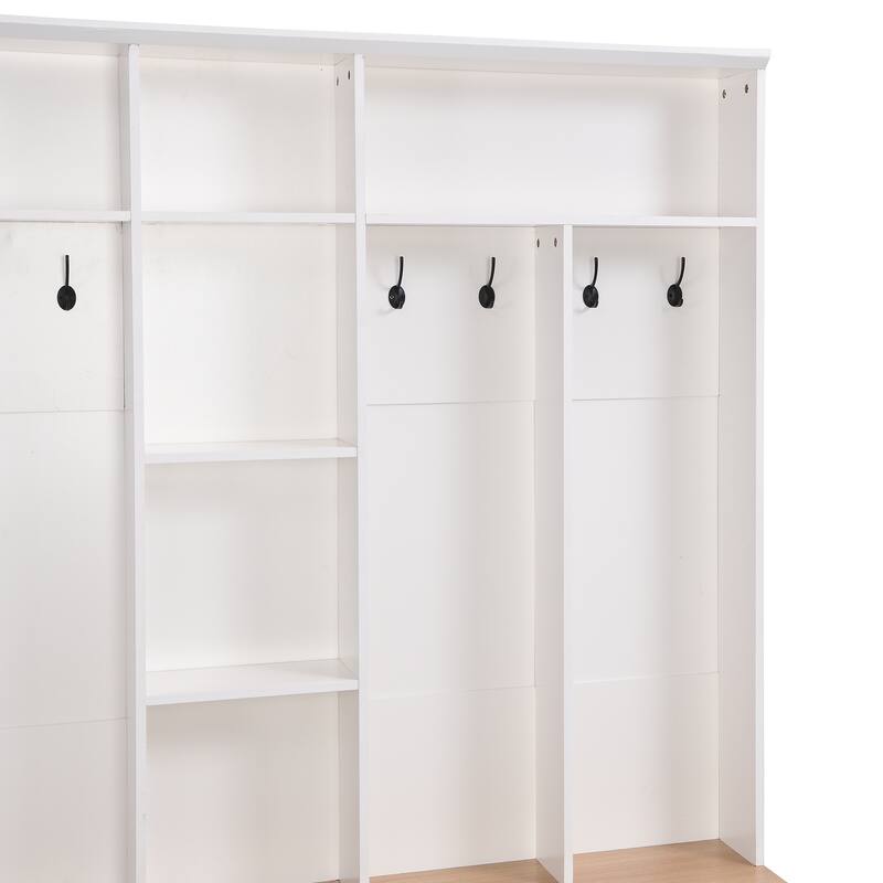 Large Hall Tree Coat Rack with Storage Bench, Modern Shoe Cabinet with Cube Storage & Shelves for Entryways, Mudroom