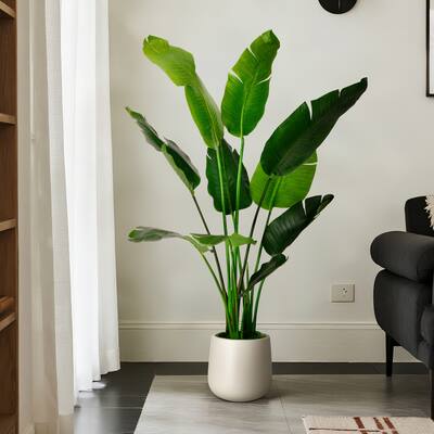 Artificial Banana Leaf Tree Bird Of Paradise in White Decor Pot