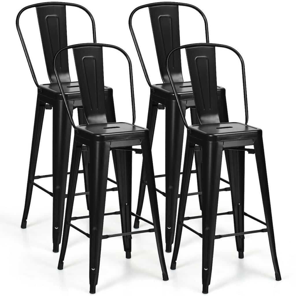 30" Height Set of 4 High Back Metal Industrial Bar Stools - 17" x 17" x 46" (L x W x H)