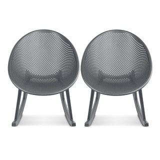 Set of 2 Mid-Century Modern Rocking Lounge Chairs - Egg-Shaped Breathable Plastic Seat with Durable Plastic Base, Accent Seating