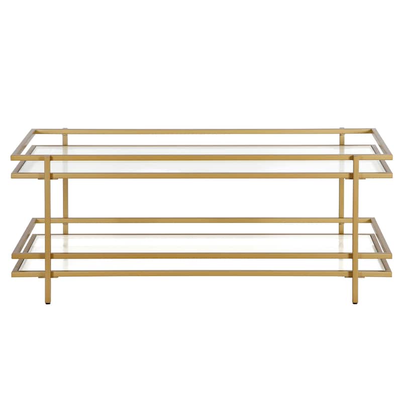 45 Inch Glass Coffee Table with Steel Frame and Shelf for Living Room - 45” x 20” x 18” - Gold