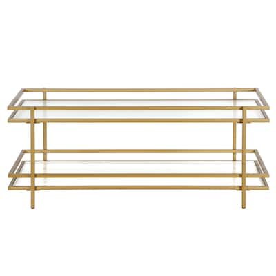 45 Inch Glass Coffee Table with Steel Frame and Shelf for Living Room - 45” x 20” x 18”