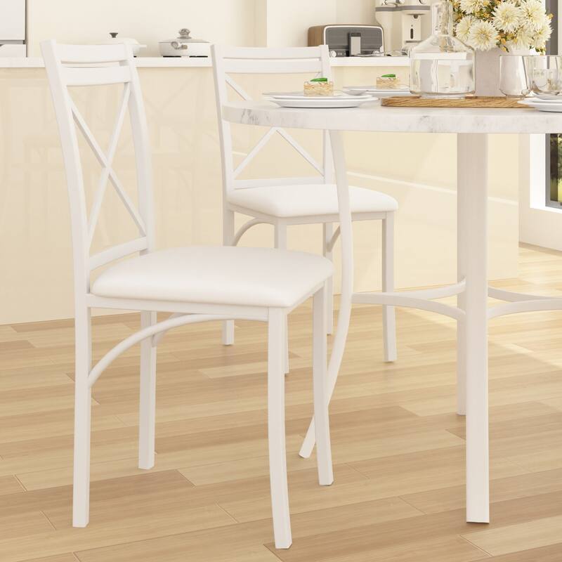 VECELO Metal Dining Chairs Set of 4 PU Leather Dining Chairs Set with X-Shaped Backrest for Kitchen & Dining Room Chairs