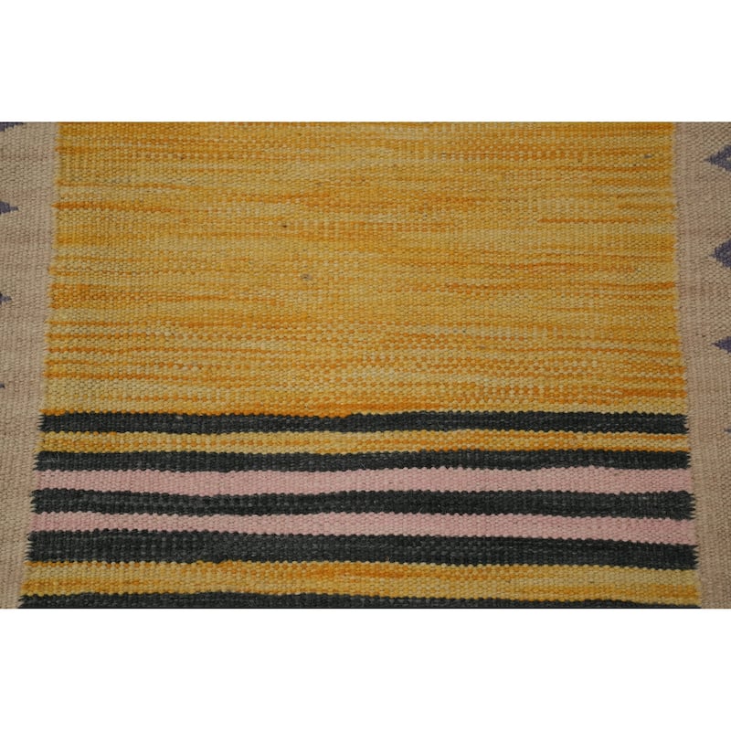 Hand Woven Oriental 100% Wool Carpet Southwestern Tribal Purples Kilim Runner Rug - 8' 0'' X 2' 1''