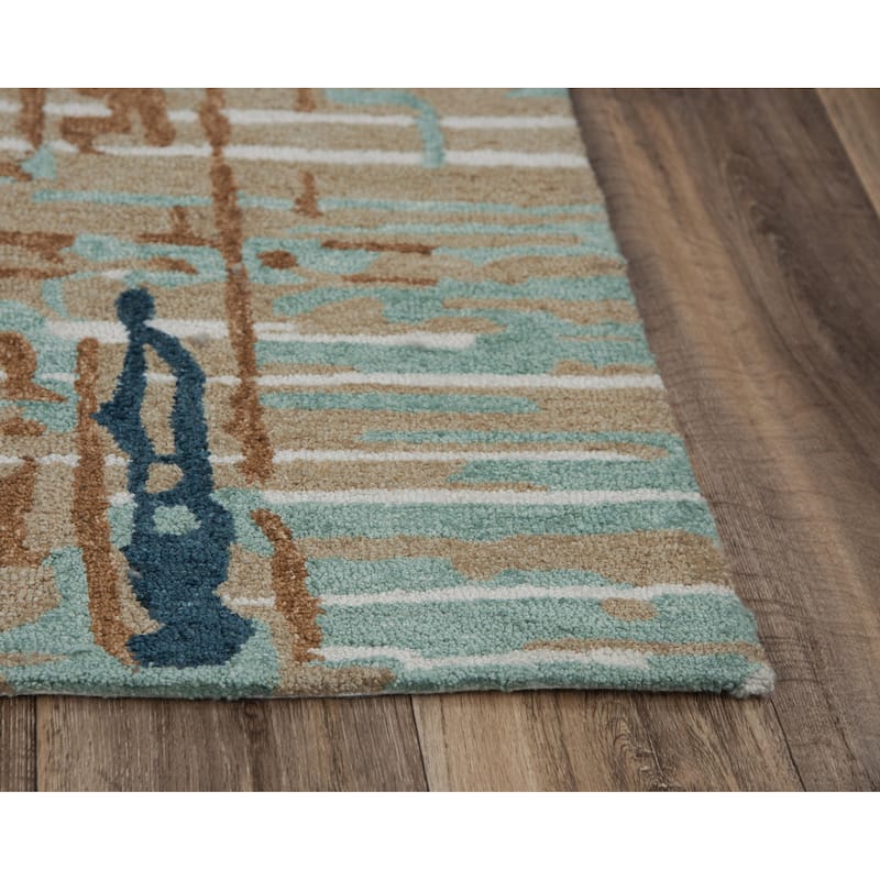 Alora Decor Vivid Copper, Blue, and Beige Hand-tufted Abstract Rug