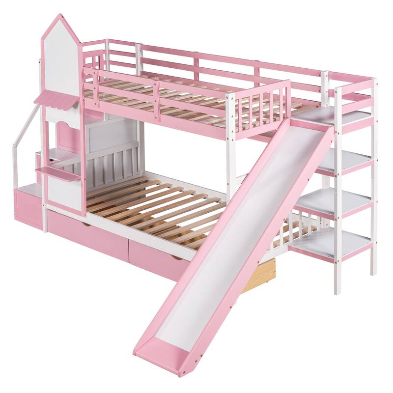 Twin-Over-Twin Castle Style Bunk Bed