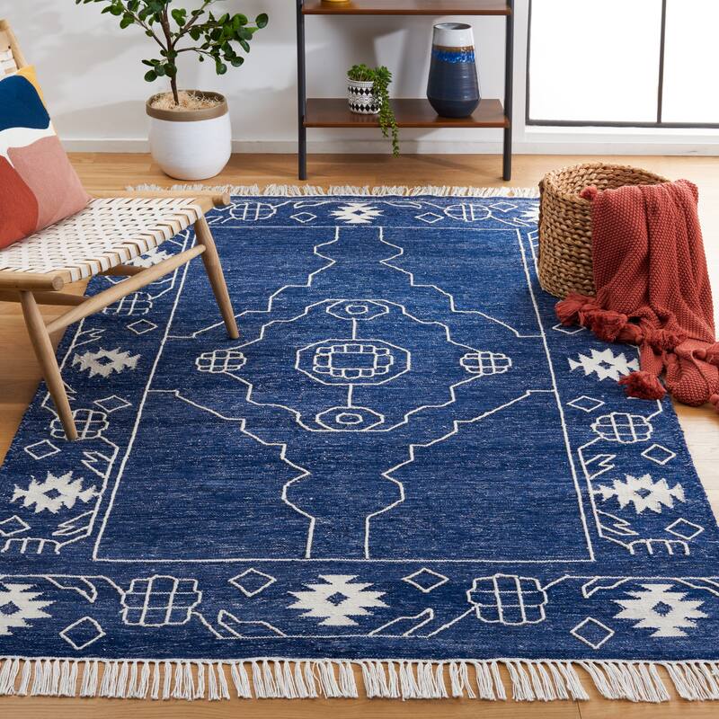 SAFAVIEH Handmade Kilim Kamlesh Moroccan Boho Rug - 6' x 9' - Navy/Ivory - Rectangle