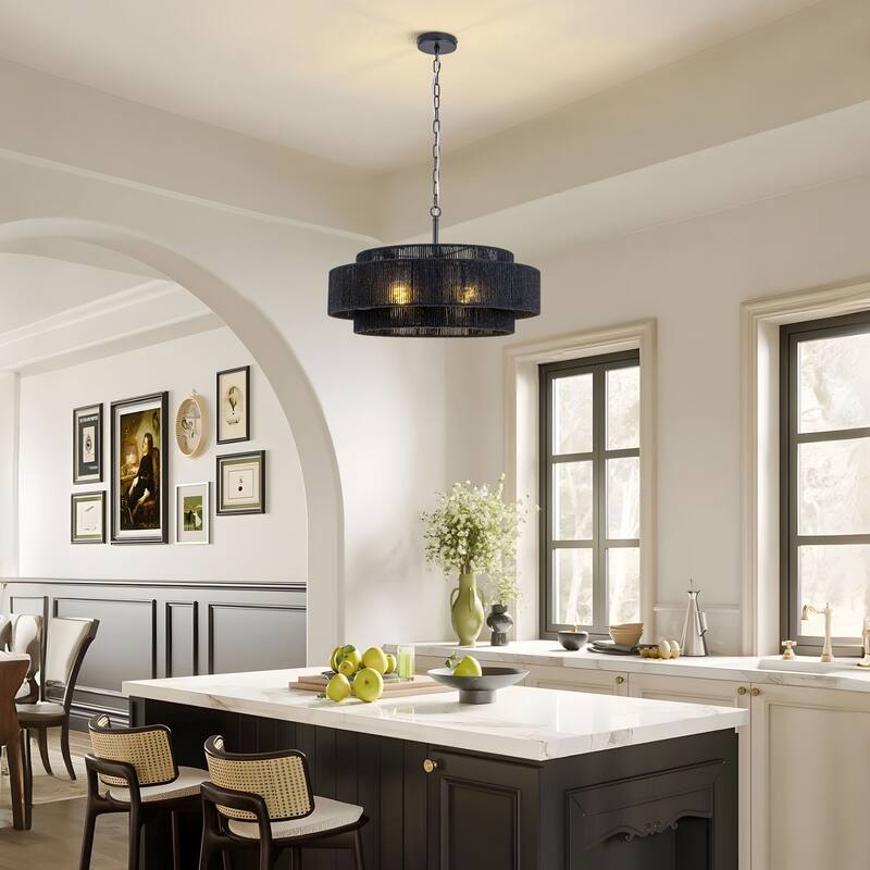 Starsky 4-light Rattan Hand-Woven Hemp Rope Chandelier