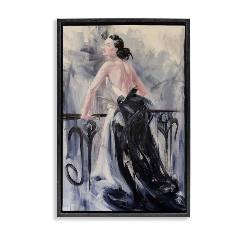 Stupell Elegant Woman Against Railing Framed Floater Canvas Wall Art Design By Lucille Lee - 17 x 25 - Black