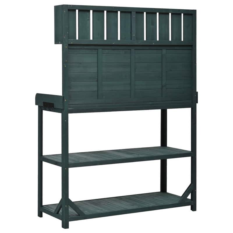 Large Wooden Outdoor Potting Bench Table, Patio Workstation, Garden Potting Bench with 4 Storage Shelves and Side Hook