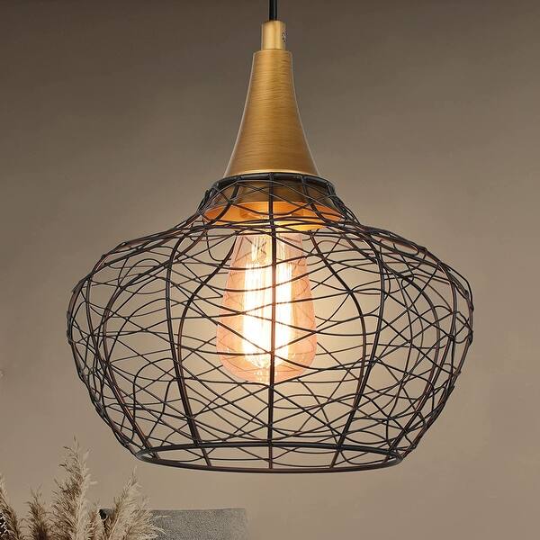 Image showcasing Industrial metal cage pendant light industrial island pendant lamp ...