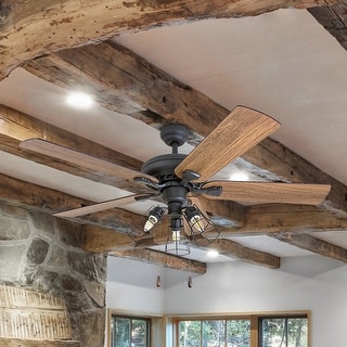 52" Prominence Home Lincoln Woods Bronze Industrial Farmhouse Style LED Ceiling Fan with Light, Pull Chain