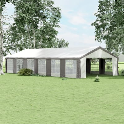 Outsunny 19.6' x 39.4' Heavy Duty Party Tent & Carport with Removable Sidewalls and Double Doors, Large Canopy Tent, Sun Shade