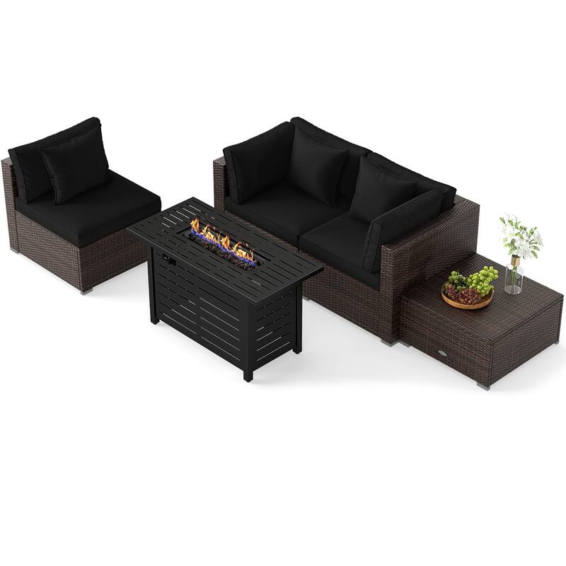 Gymax Set of 5 Patio Furniture Set Heavy-duty Frame Rattan Sofa Set w/ - Black