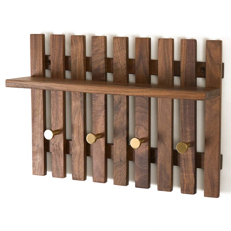 Dark Solid Wood Wall Organizer With Tray Storage - 15.35" L
