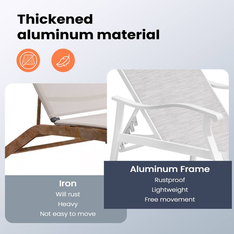 Pellebant 2PCS Patio Aluminum Adjustable Chaise Lounge Chair