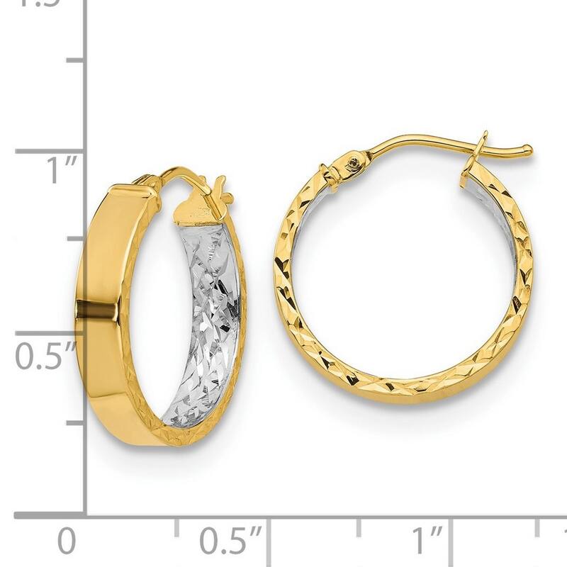 Curata Two-tone 14k Gold Diamond Cut Inside/Out Huggies Hoop Earrings (4mm x 19mm)
