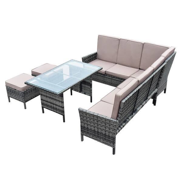 Shop Costway 5pcs Patio Wicker Rattan Furniture Set Sofa Ottoman Garden Deck W Brown Cushion As Pic Overstock 16629809